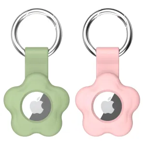 Airtag Holder for Apple Air TagFlower Keychain AirTags Case with Anti-Lost Key Ring Protective AirTag Keychain Cover Finder Items for Pets Keys Backpacks (Pink&Green)