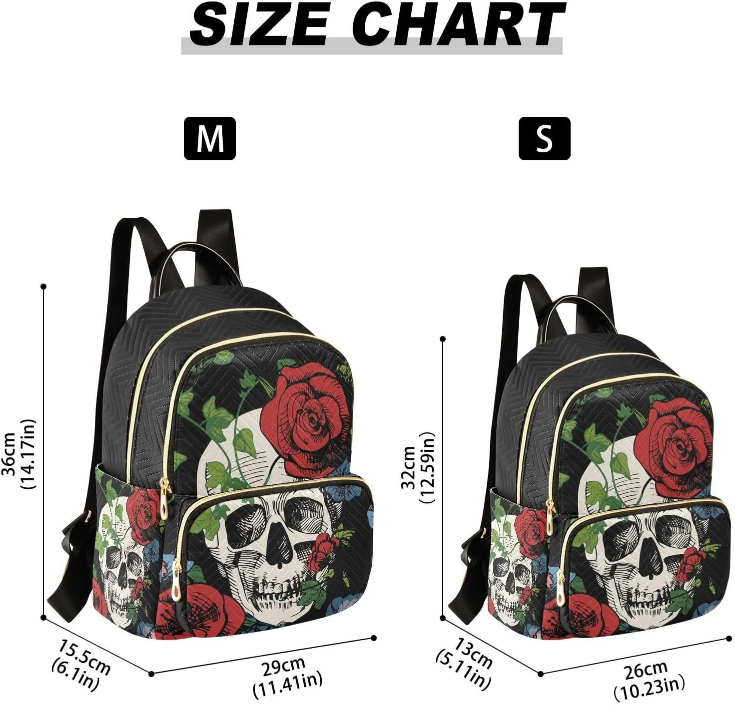 ALAZA A Skull Surrounded with Roses and Leaves Small Backpack Purse for Women Travel Bag Fashion Daypack Back Pack Shoulder Bag