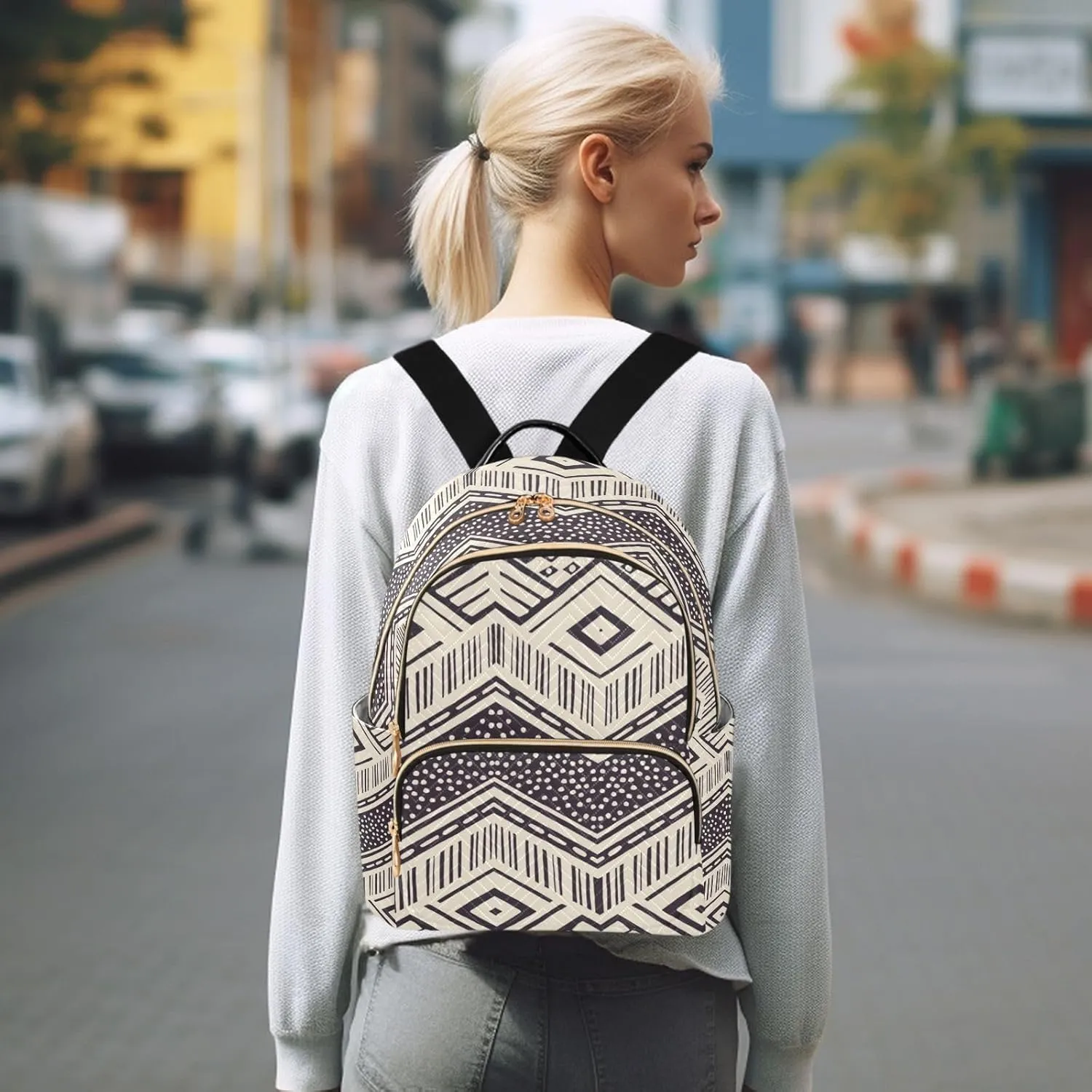 ALAZA Boho Ethnic Gypsy Mexican Folk Small Backpack Purse for Women Travel Bag Fashion Daypack Back Pack Shoulder Bag