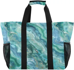 ALAZA Golden Marble on Black Waterproof Beach Tote Bags