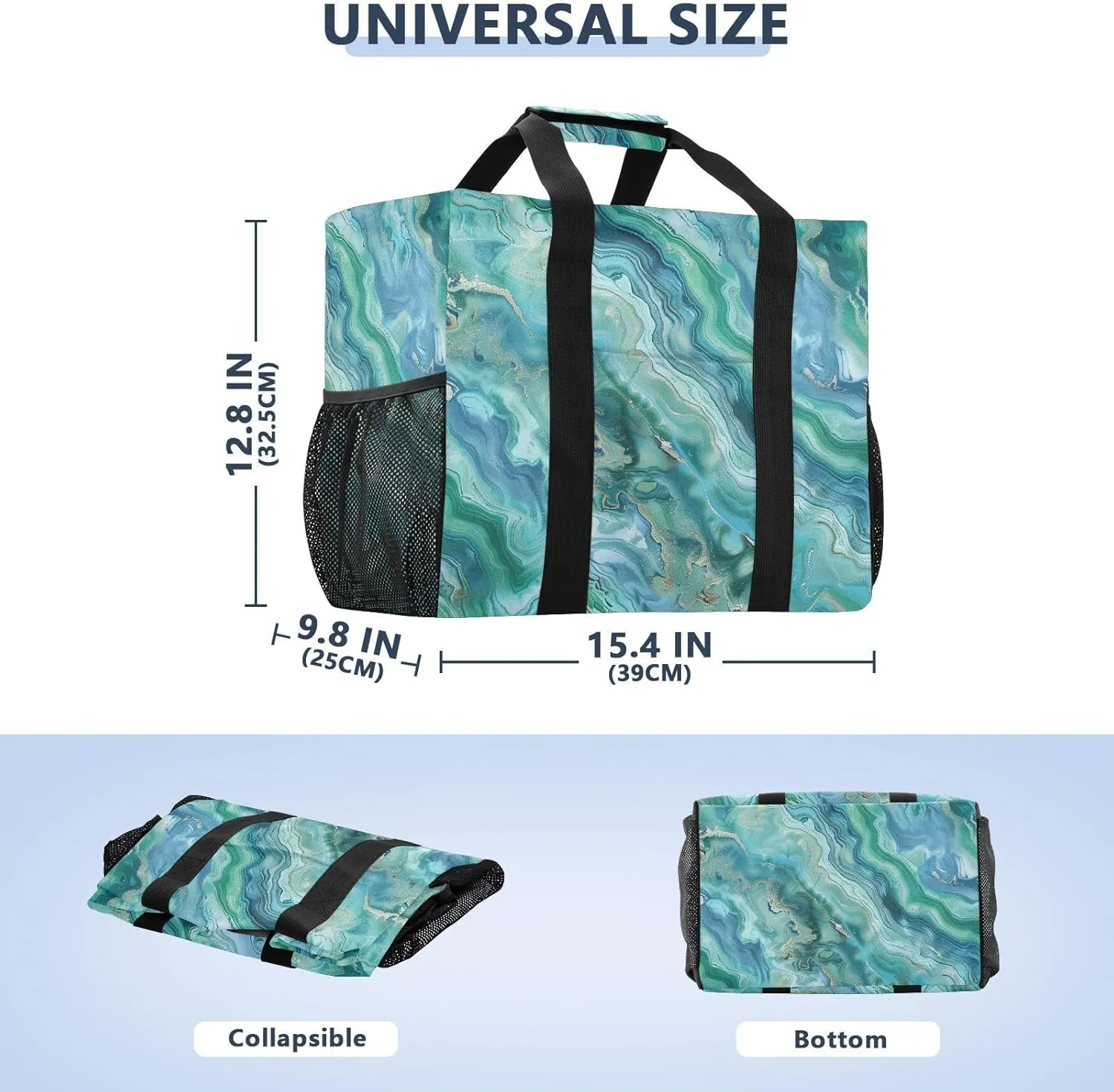 ALAZA Golden Marble on Black Waterproof Beach Tote Bags