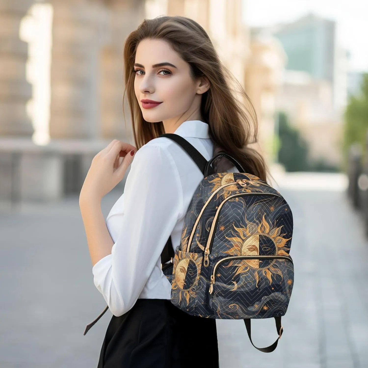 ALAZA Moon Sun Stars Witchy Alchemy Small Backpack Purse for Women Travel Bag Fashion Daypack Back Pack Shoulder Bag