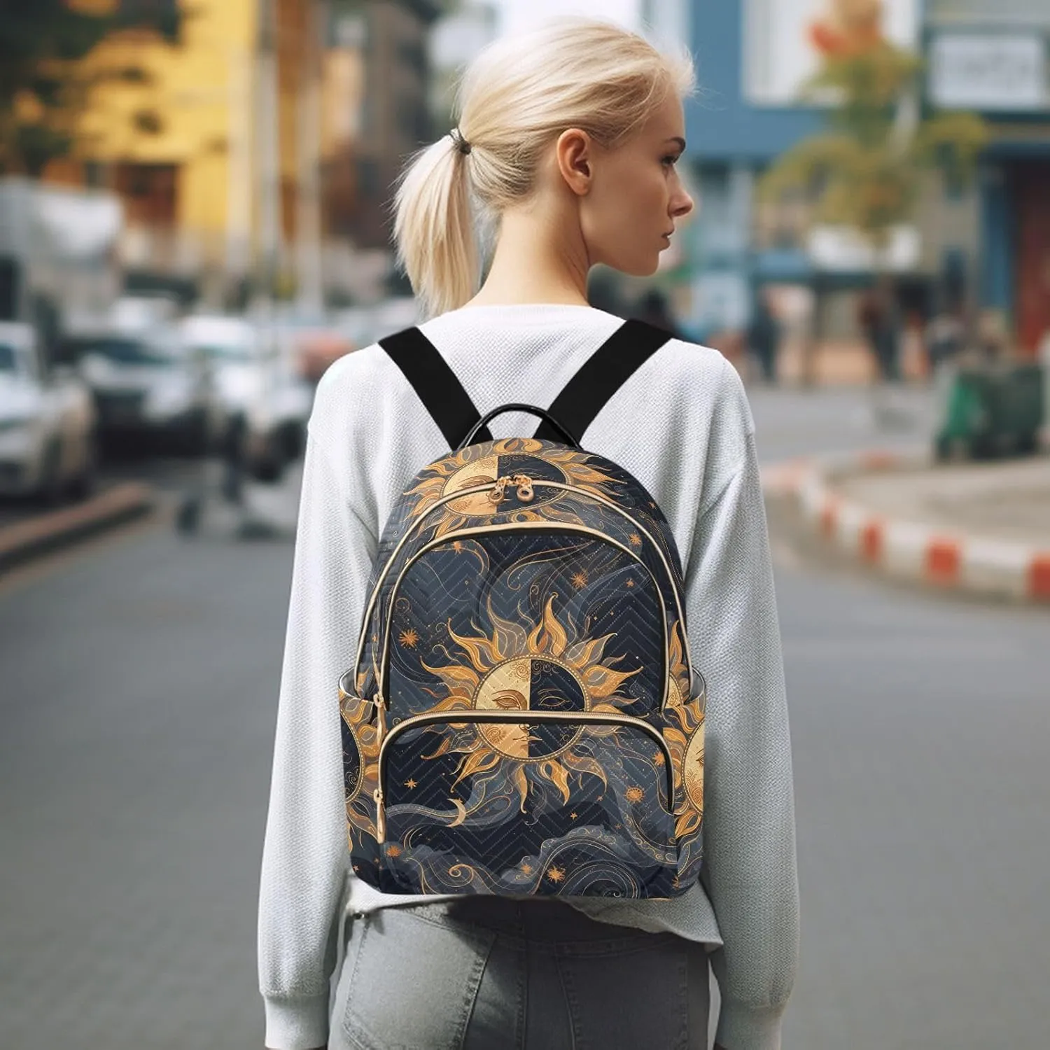 ALAZA Moon Sun Stars Witchy Alchemy Small Backpack Purse for Women Travel Bag Fashion Daypack Back Pack Shoulder Bag