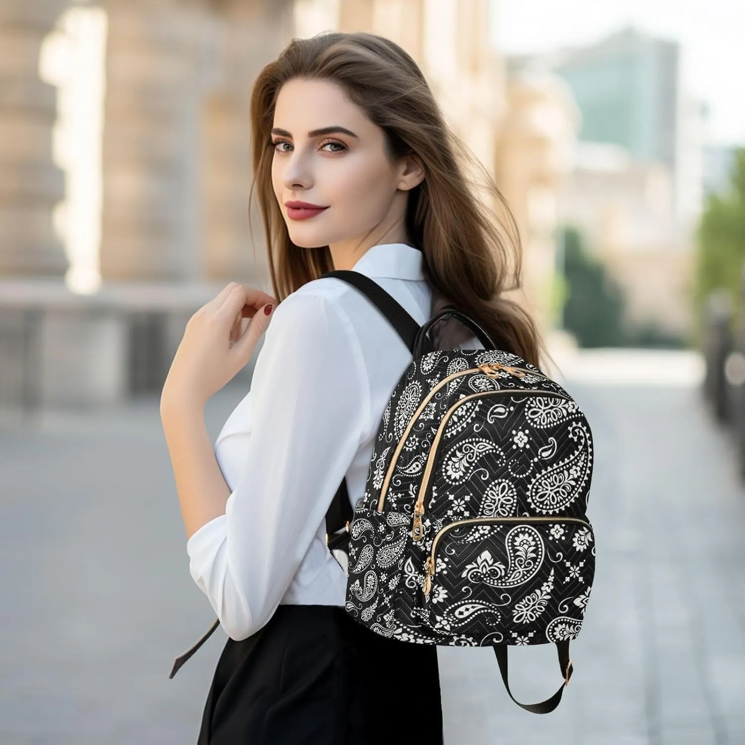 ALAZA Ornament Paisley Bandana Print Black Mini Backpack Purse for Women Travel Bag Fashion Daypack Back Pack Shoulder Bag