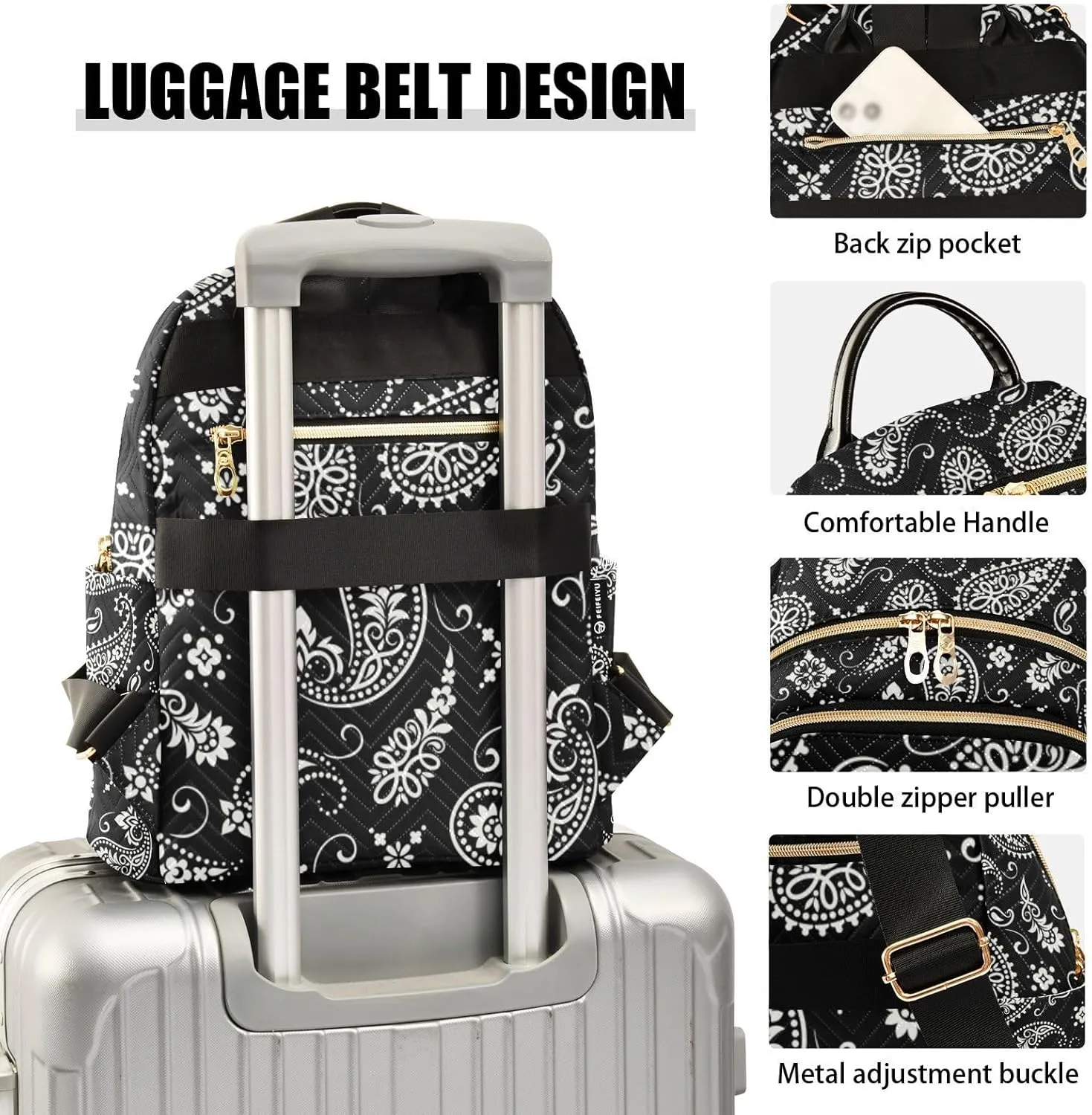 ALAZA Ornament Paisley Bandana Print Black Mini Backpack Purse for Women Travel Bag Fashion Daypack Back Pack Shoulder Bag