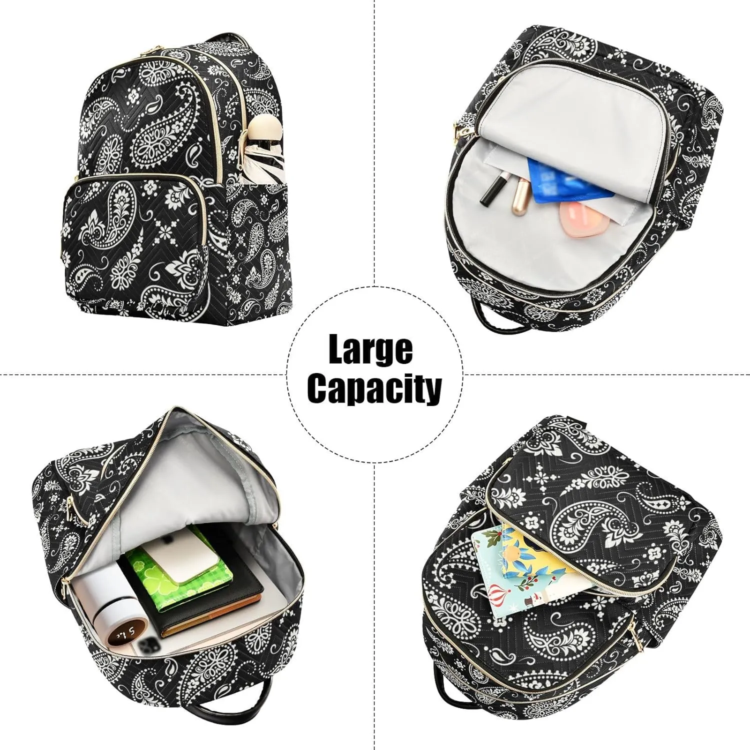 ALAZA Ornament Paisley Bandana Print Black Mini Backpack Purse for Women Travel Bag Fashion Daypack Back Pack Shoulder Bag