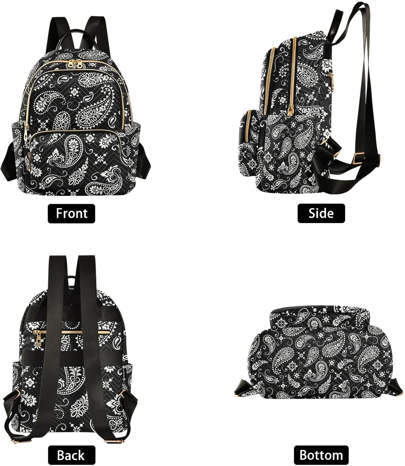ALAZA Ornament Paisley Bandana Print Black Mini Backpack Purse for Women Travel Bag Fashion Daypack Back Pack Shoulder Bag
