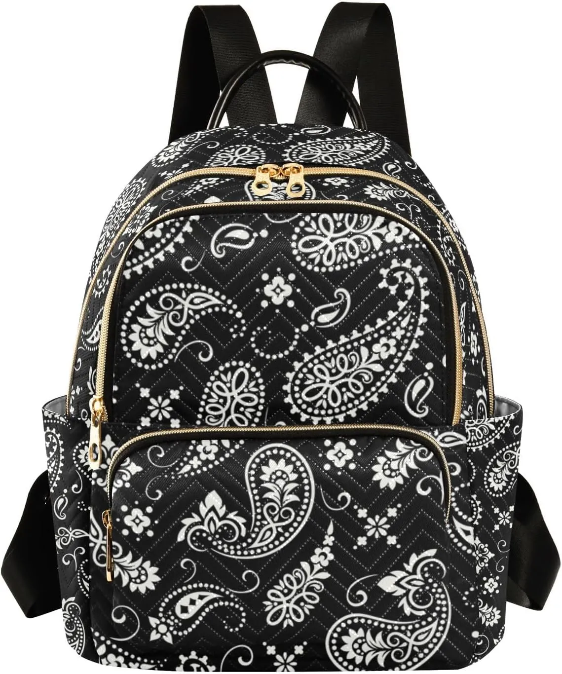 ALAZA Ornament Paisley Bandana Print Black Mini Backpack Purse for Women Travel Bag Fashion Daypack Back Pack Shoulder Bag