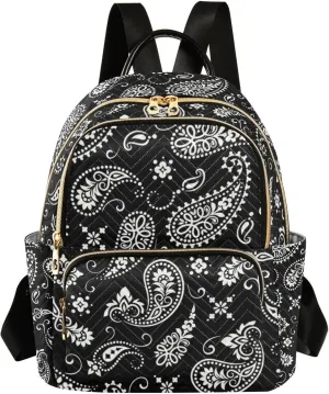 ALAZA Ornament Paisley Bandana Print Black Mini Backpack Purse for Women Travel Bag Fashion Daypack Back Pack Shoulder Bag