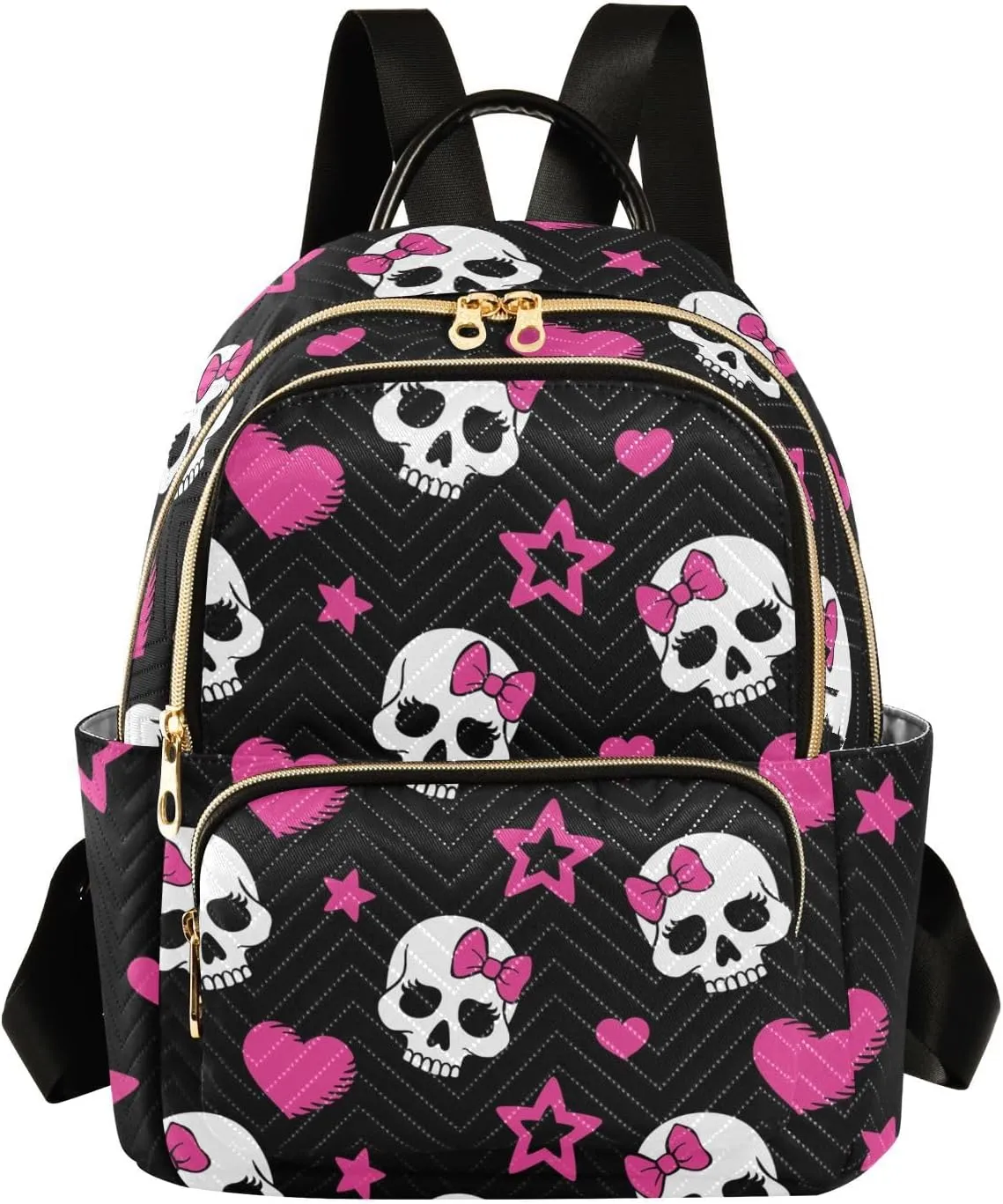 ALAZA Pink Heart and Skull Small Backpack Purse for Women Travel Bag Fashion Daypack Back Pack Shoulder Bag