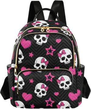 ALAZA Pink Heart and Skull Small Backpack Purse for Women Travel Bag Fashion Daypack Back Pack Shoulder Bag