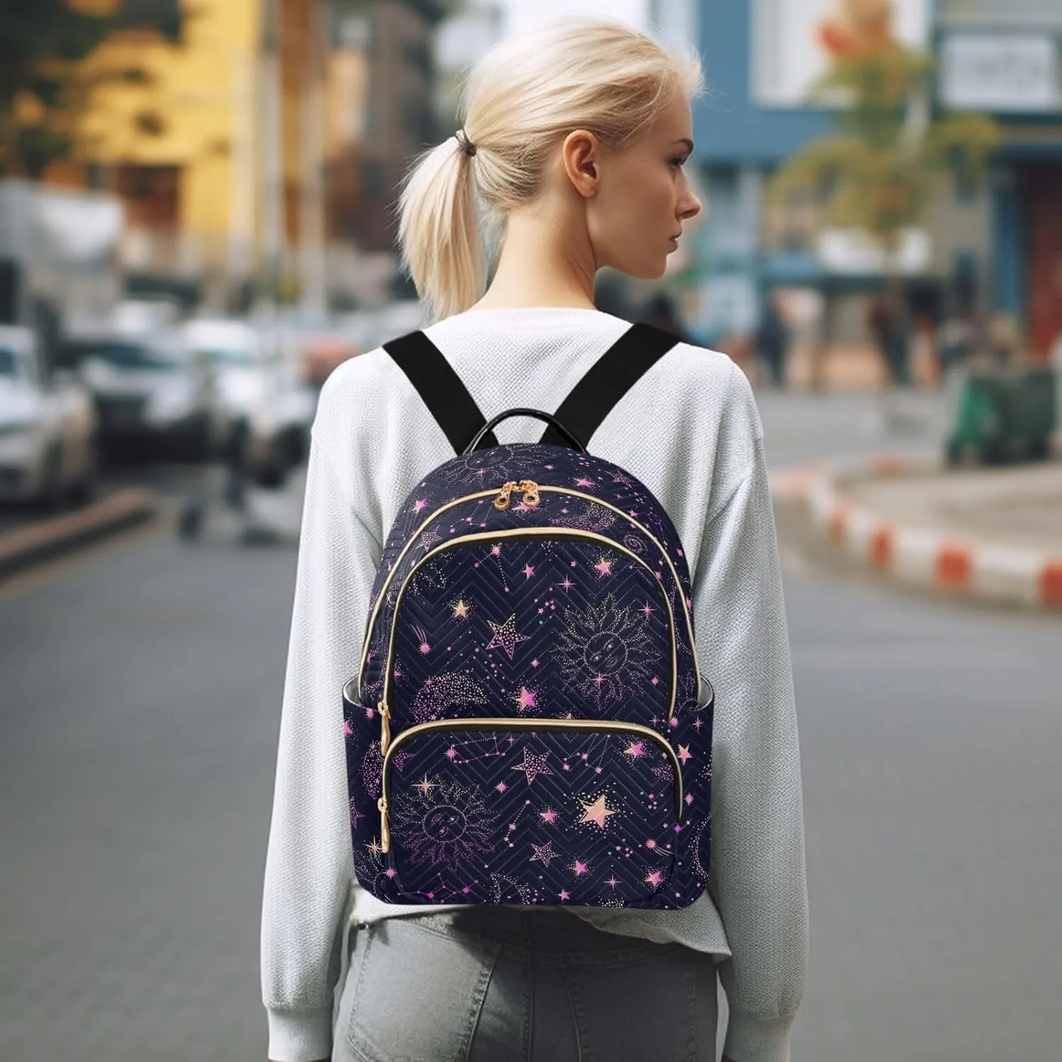 ALAZA Pink Moon Sun Star Galaxy Small Backpack Purse for Women Travel Bag Fashion Daypack Back Pack Shoulder Bag