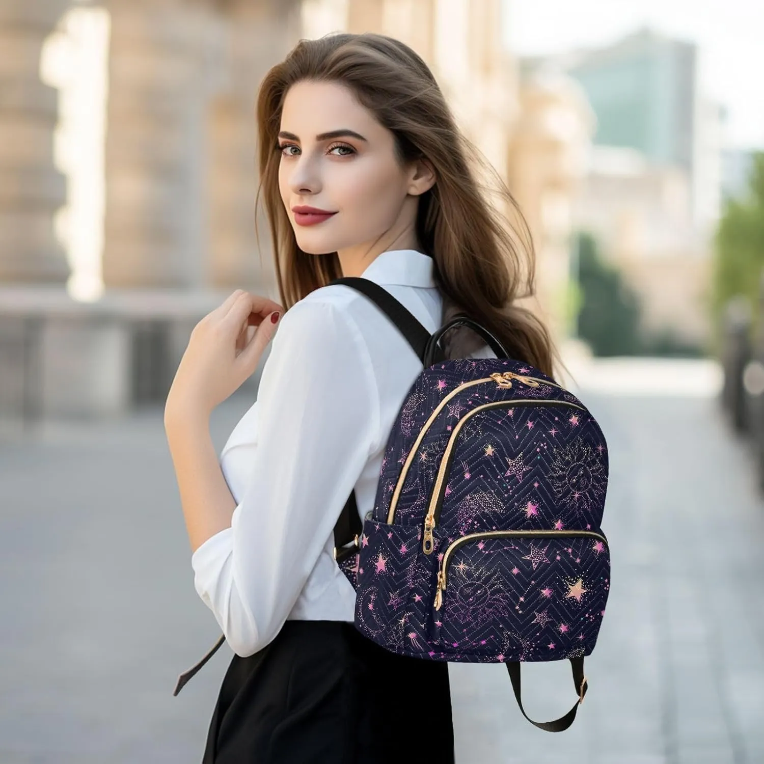 ALAZA Pink Moon Sun Star Galaxy Small Backpack Purse for Women Travel Bag Fashion Daypack Back Pack Shoulder Bag
