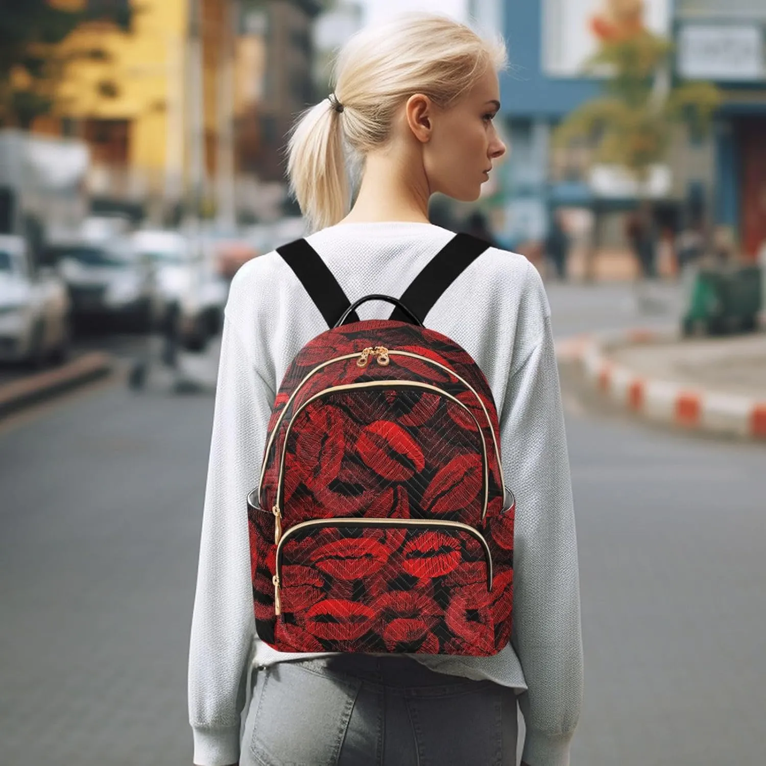 ALAZA Red Lips Imprint Funny Mini Backpack Purse for Women Travel Bag Fashion Daypack Back Pack Shoulder Bag