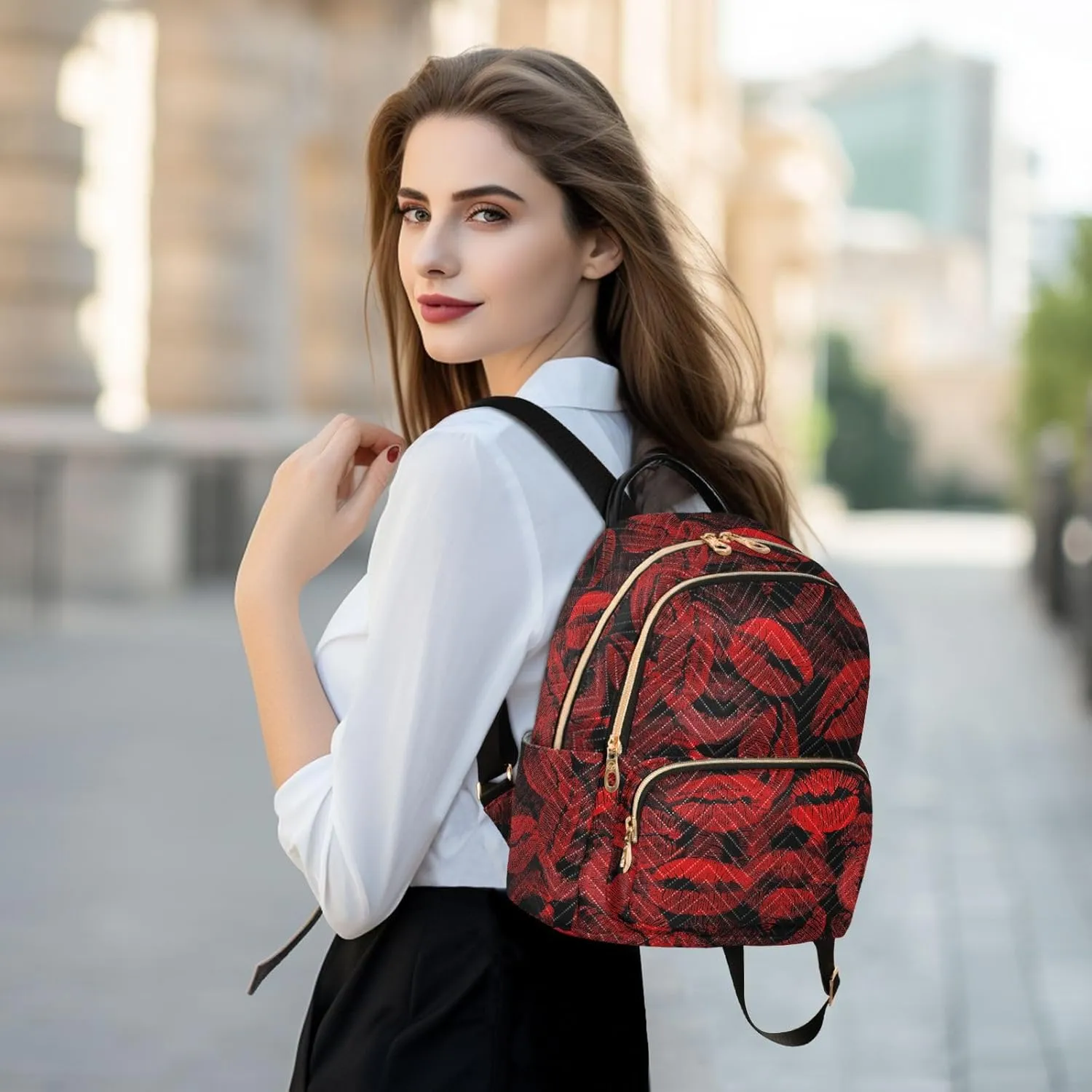 ALAZA Red Lips Imprint Funny Mini Backpack Purse for Women Travel Bag Fashion Daypack Back Pack Shoulder Bag