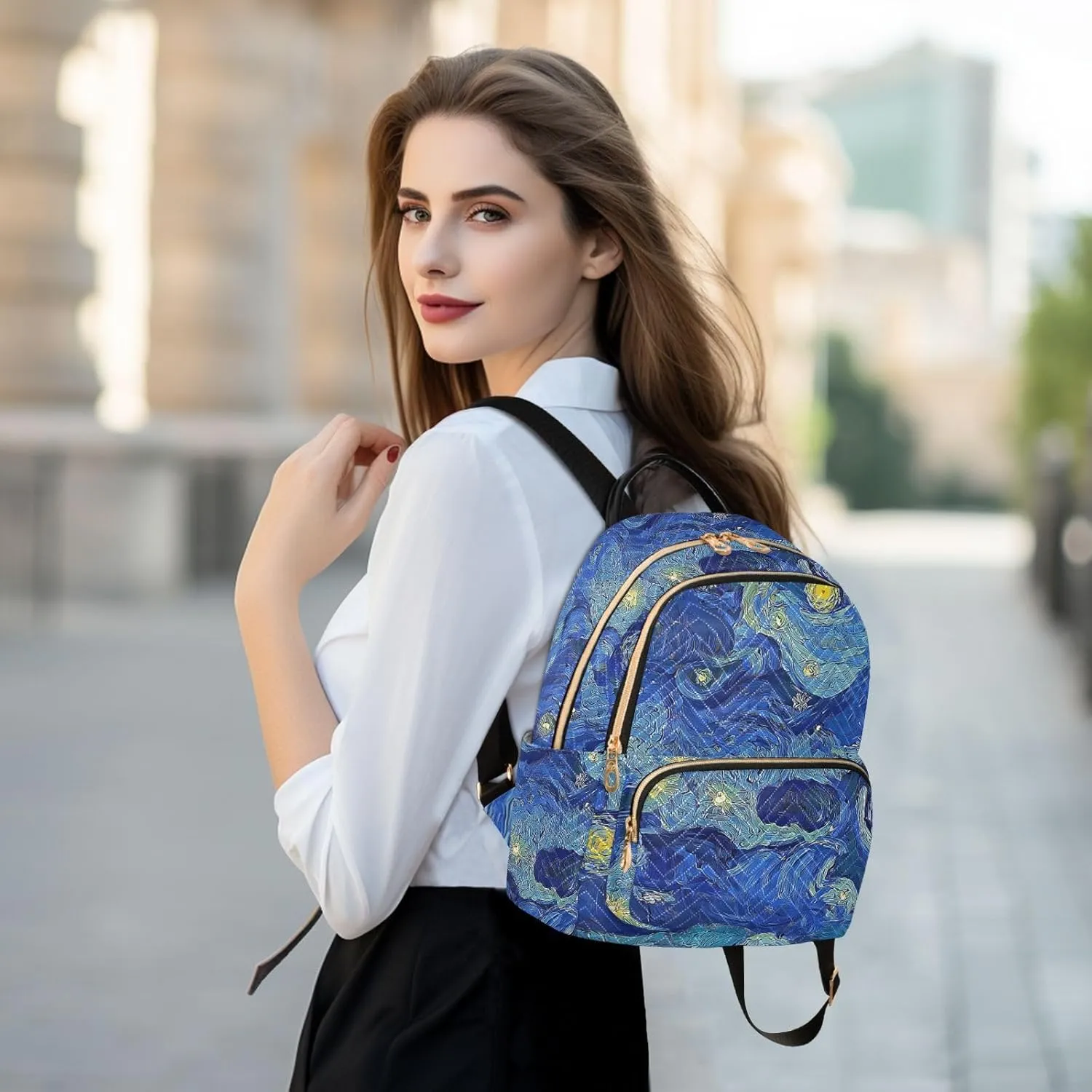 ALAZA Starry Night Sky Art Painting Mini Backpack Purse for Women Travel Bag Fashion Daypack Back Pack Shoulder Bag