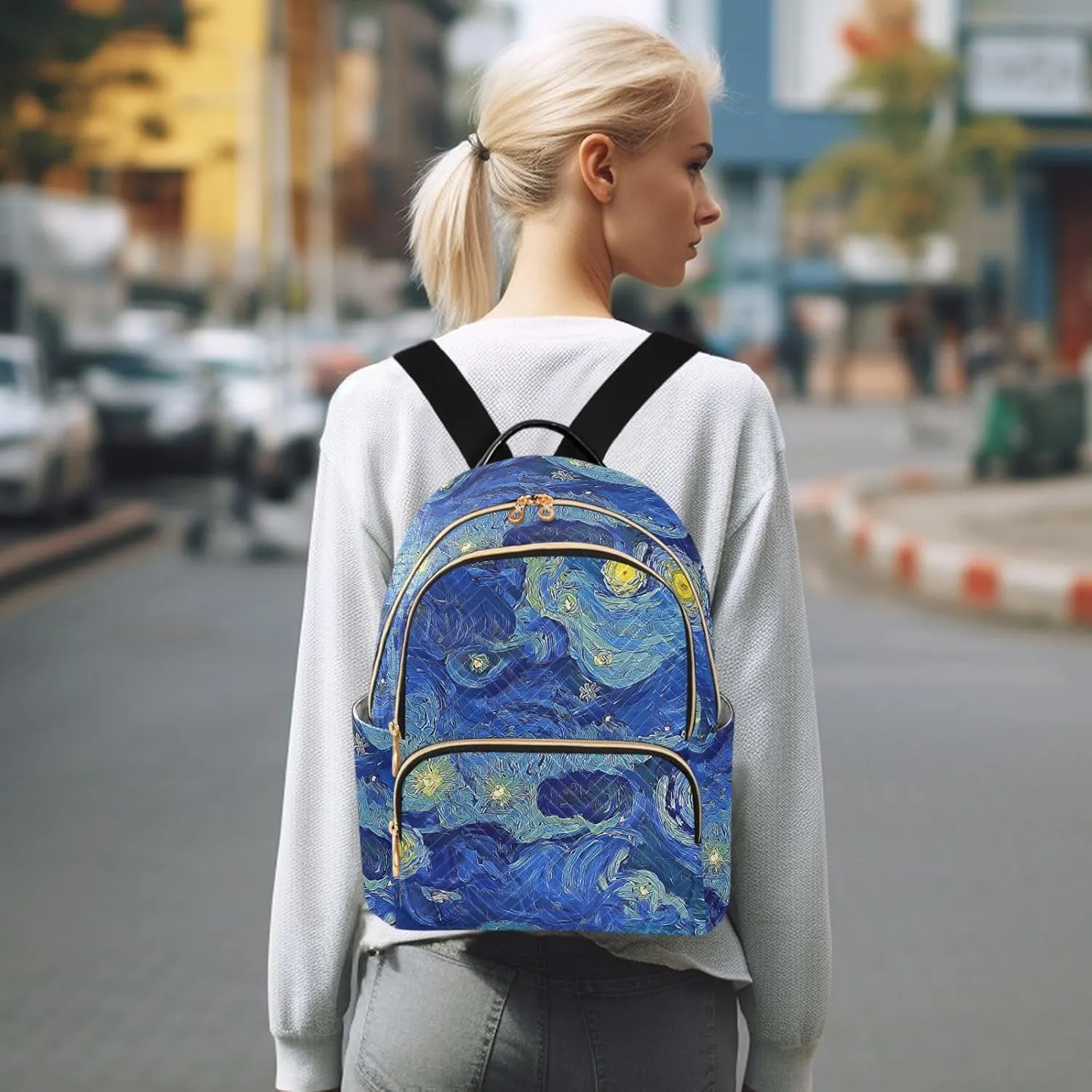 ALAZA Starry Night Sky Art Painting Mini Backpack Purse for Women Travel Bag Fashion Daypack Back Pack Shoulder Bag