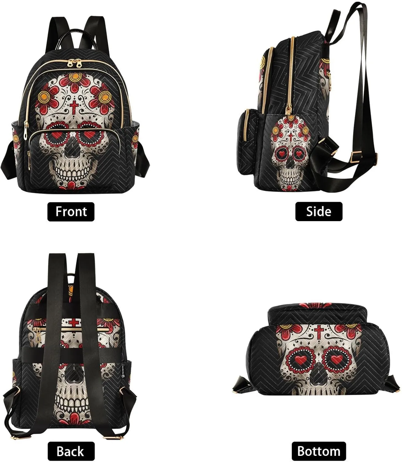 ALAZA Sugar Skulls Day Of Dead Mini Backpack Purse for Women Travel Bag Fashion Daypack Back Pack Shoulder Bag