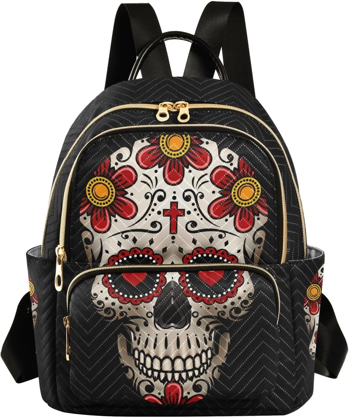 ALAZA Sugar Skulls Day Of Dead Mini Backpack Purse for Women Travel Bag Fashion Daypack Back Pack Shoulder Bag