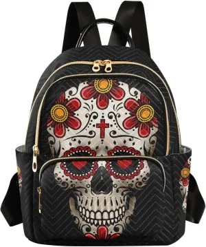 ALAZA Sugar Skulls Day Of Dead Mini Backpack Purse for Women Travel Bag Fashion Daypack Back Pack Shoulder Bag