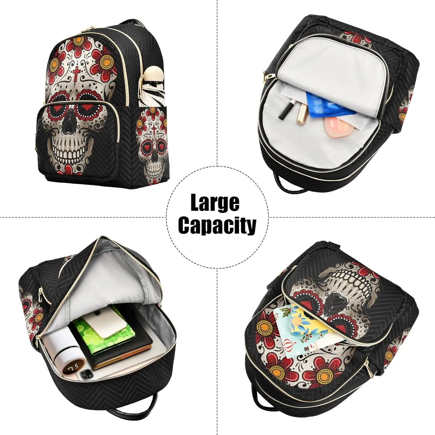 ALAZA Sugar Skulls Day Of Dead Mini Backpack Purse for Women Travel Bag Fashion Daypack Back Pack Shoulder Bag