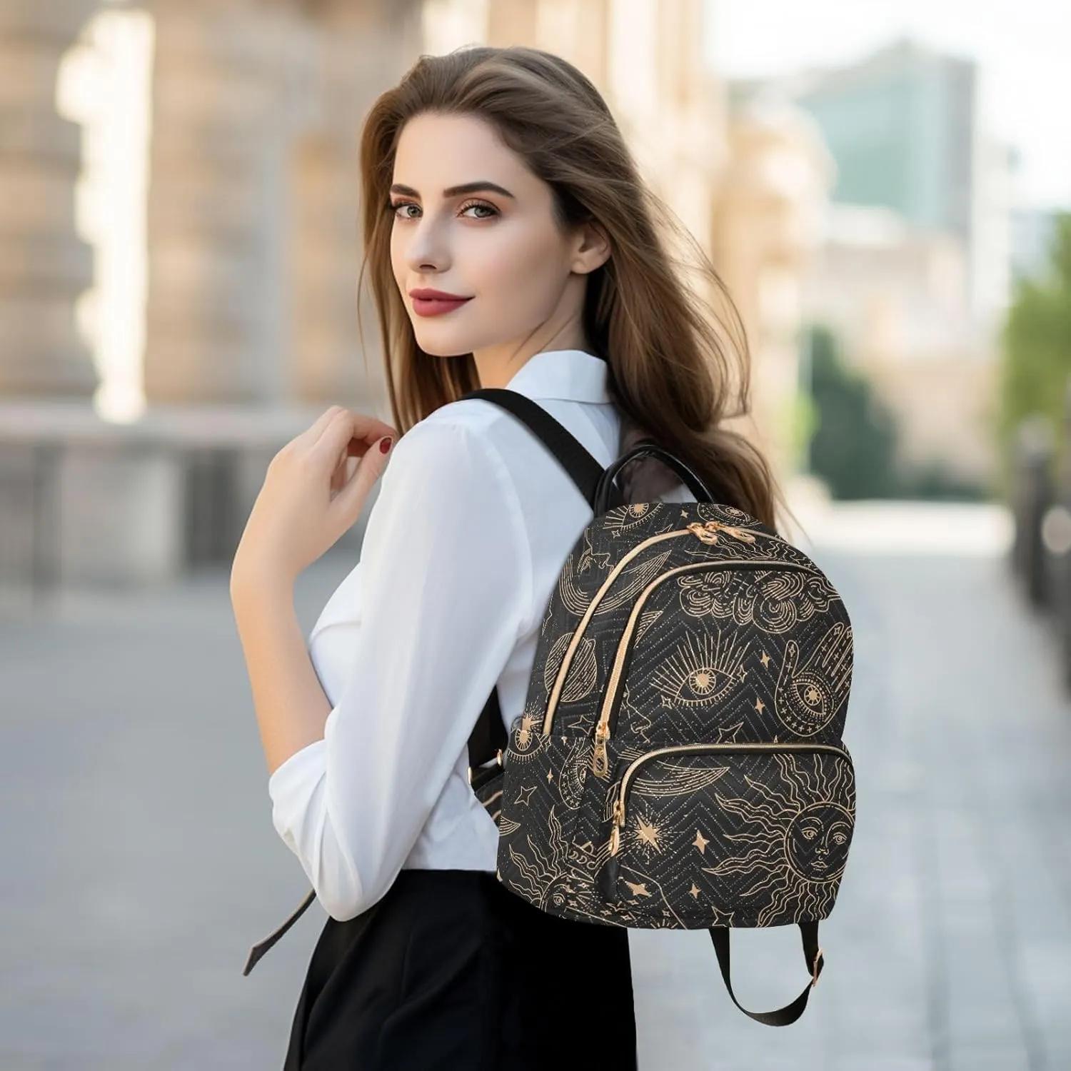 ALAZA Sun Moon Stars Witchy Mini Backpack Purse for Women Travel Bag Fashion Daypack Back Pack Shoulder Bag