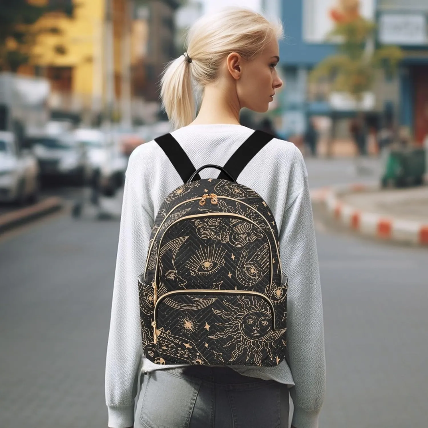 ALAZA Sun Moon Stars Witchy Mini Backpack Purse for Women Travel Bag Fashion Daypack Back Pack Shoulder Bag