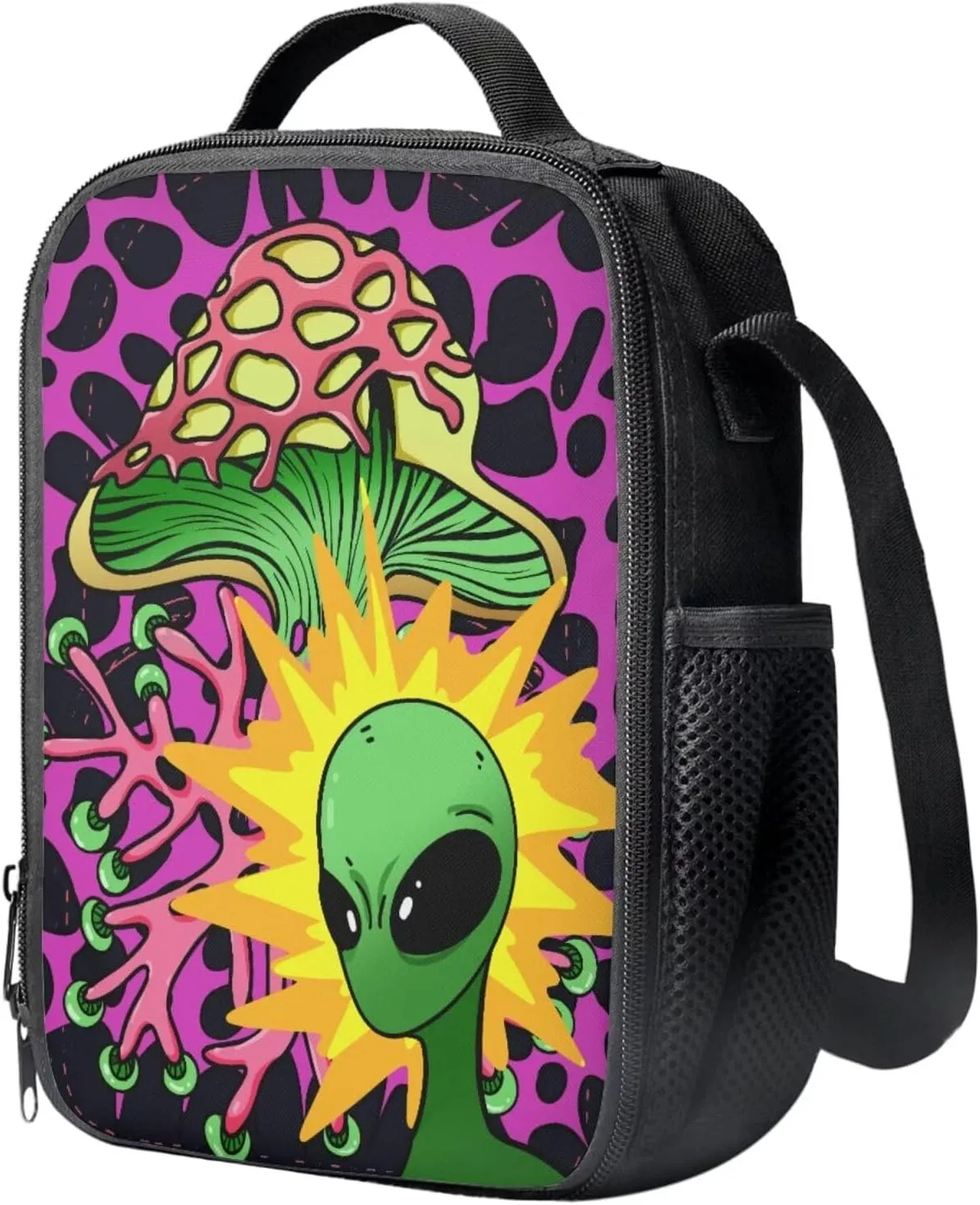 Alien Mushroom School Backpack for Girls Boys Backpack with Lunch Bag Pencil Holder for Girls Elementary 15 Inch Backpack Sets 3 in 1 Students Schoolbag Travel Daypack School Bag