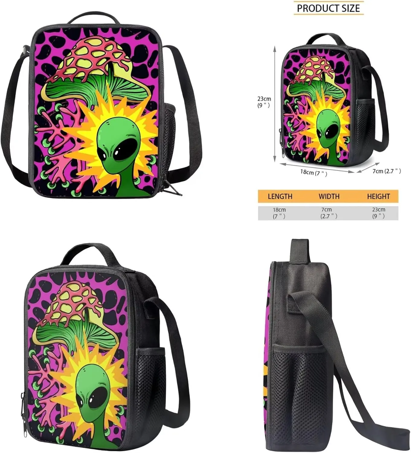 Alien Mushroom School Backpack for Girls Boys Backpack with Lunch Bag Pencil Holder for Girls Elementary 15 Inch Backpack Sets 3 in 1 Students Schoolbag Travel Daypack School Bag