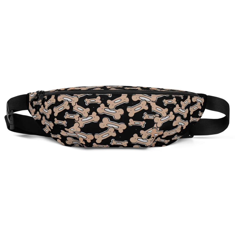 Allover Brown Bones Dog Fanny Pack-Black
