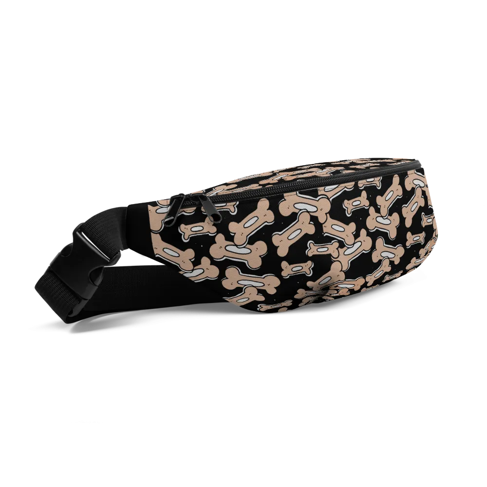 Allover Brown Bones Dog Fanny Pack-Black