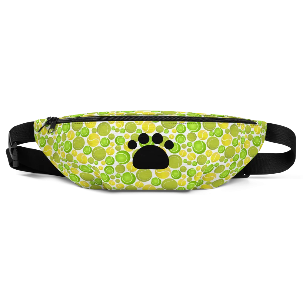 Allover Multi-Colored Tennis Balls & Paw Dog Fanny Pack
