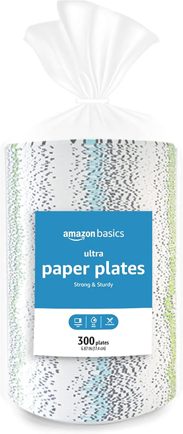 Amazon Basics Ultra Paper Plates, 6.87 Inch, Disposable, 600 Count (2 Pack of 300) (Previously Encore)