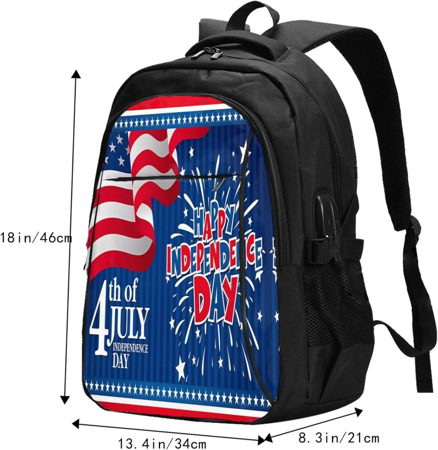 America American Flag Firework Travel Backpack Laptop Backpacks Business Rucksack Outdoor Daypack Large Sport Bag with Luggage Strap USB Charging Port for Hiking Working