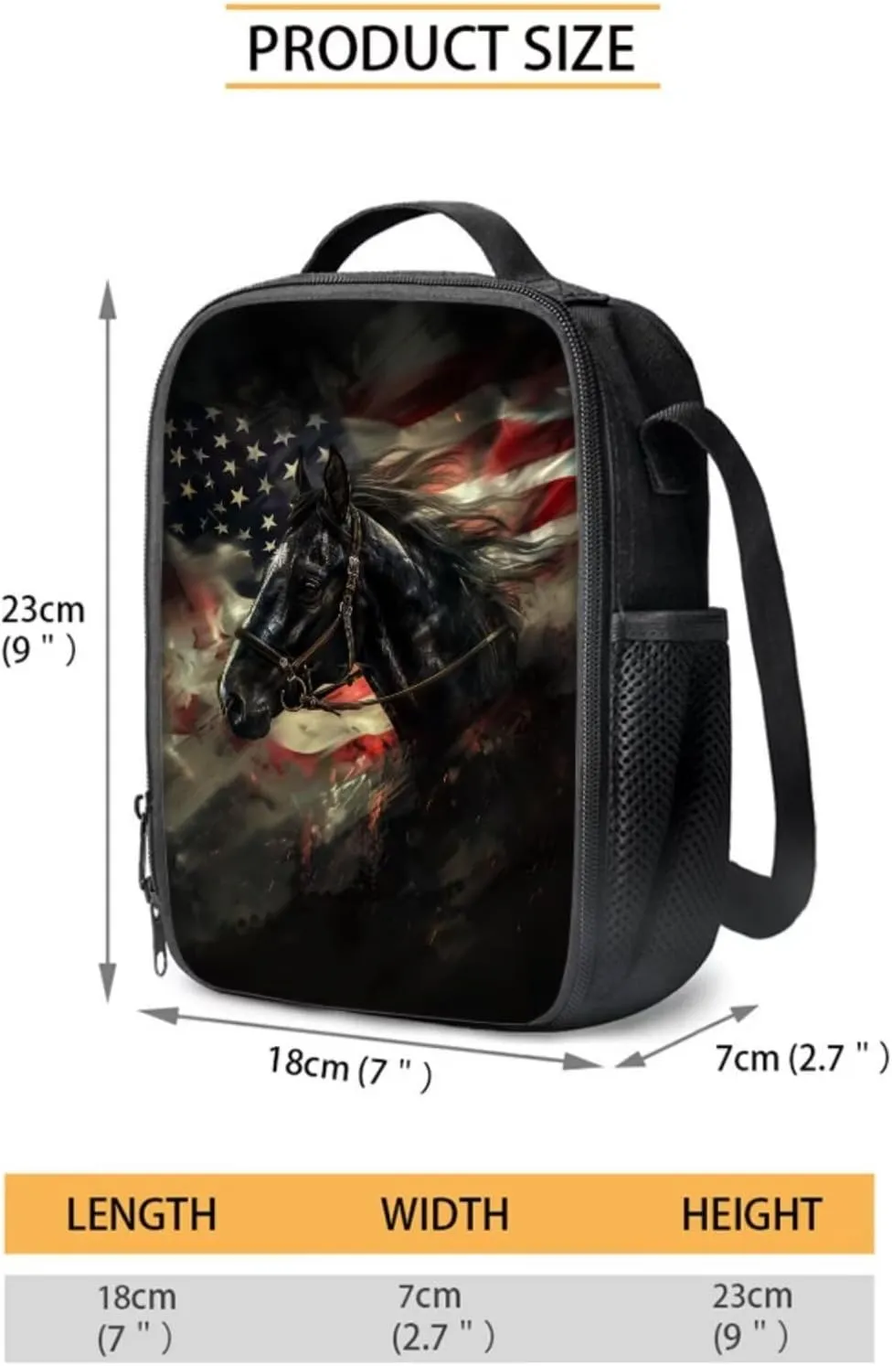 American Flag Horse Patriotic Backpack for Boys 10-12 Middle School Book Bag Set with Lunchbox Pencil Case Independence Day Kids Hiking Camping Schoolbags Travel Backpacks Daypack July 4