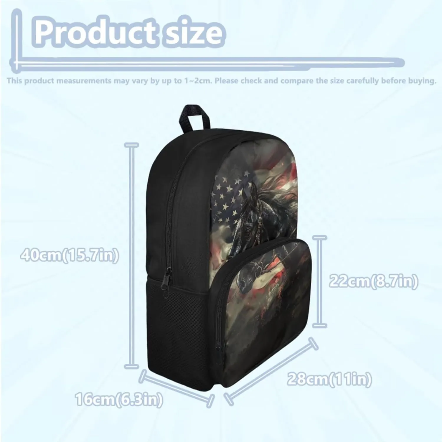 American Flag Horse Patriotic Backpack for Boys 10-12 Middle School Book Bag Set with Lunchbox Pencil Case Independence Day Kids Hiking Camping Schoolbags Travel Backpacks Daypack July 4