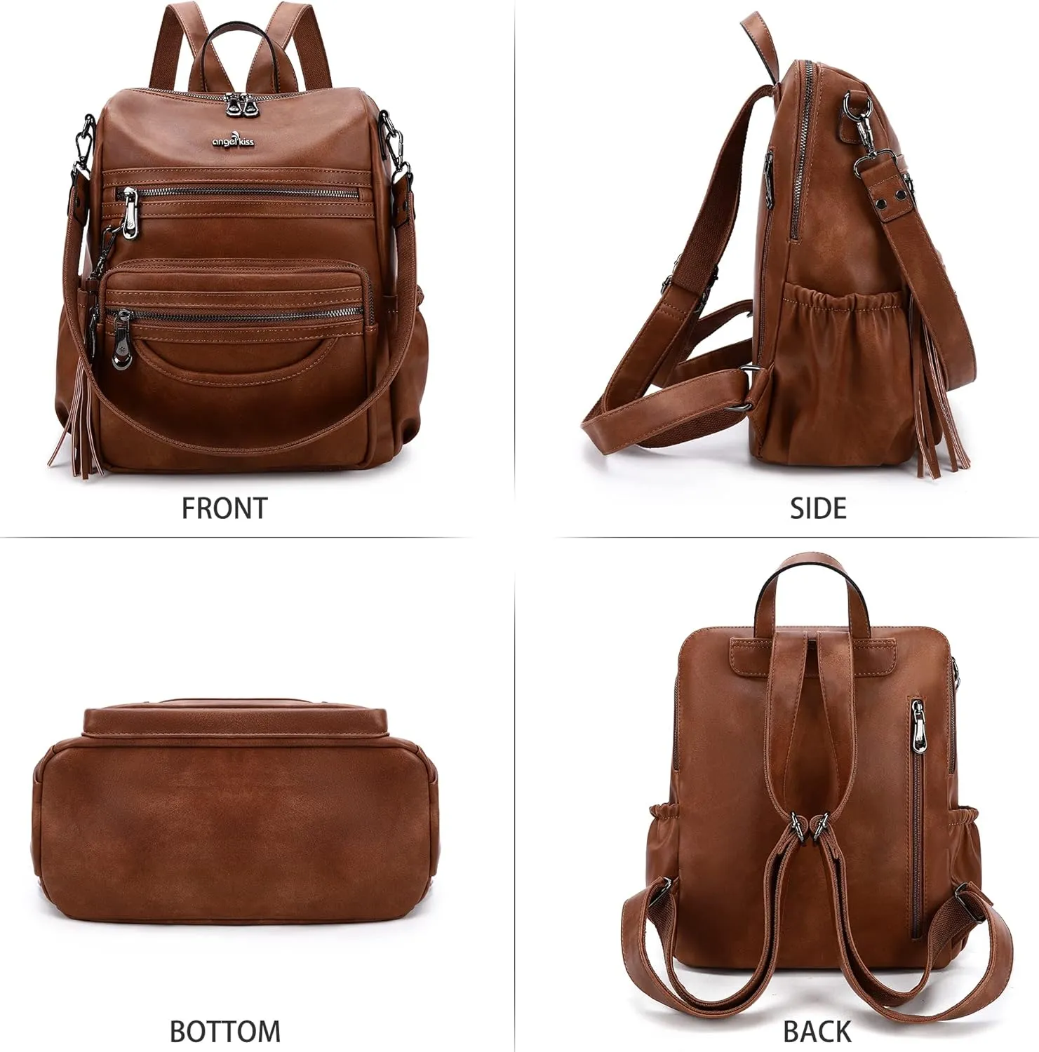 Angel Kiss Women's Backpacks & Purse - PU Leather Zipper Casual Backpacks & Shoulder Bags