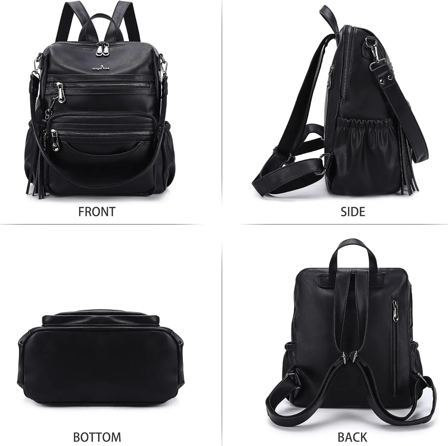 Angel Kiss Women's Backpacks & Purse - PU Leather Zipper Casual Backpacks & Shoulder Bags