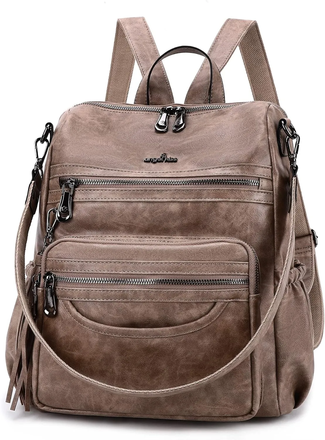 Angel Kiss Women's Backpacks & Purse - PU Leather Zipper Casual Backpacks & Shoulder Bags