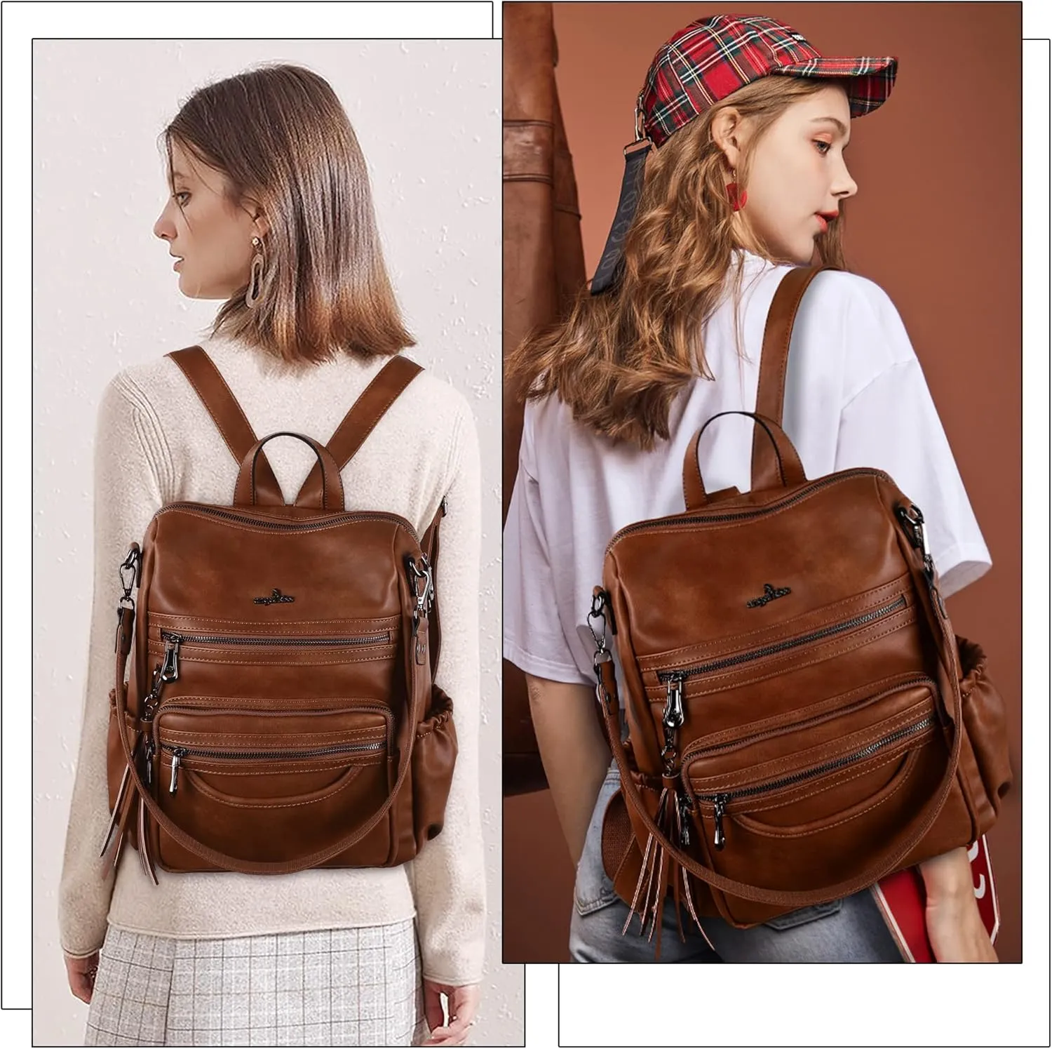 Angel Kiss Women's Backpacks & Purse - PU Leather Zipper Casual Backpacks & Shoulder Bags