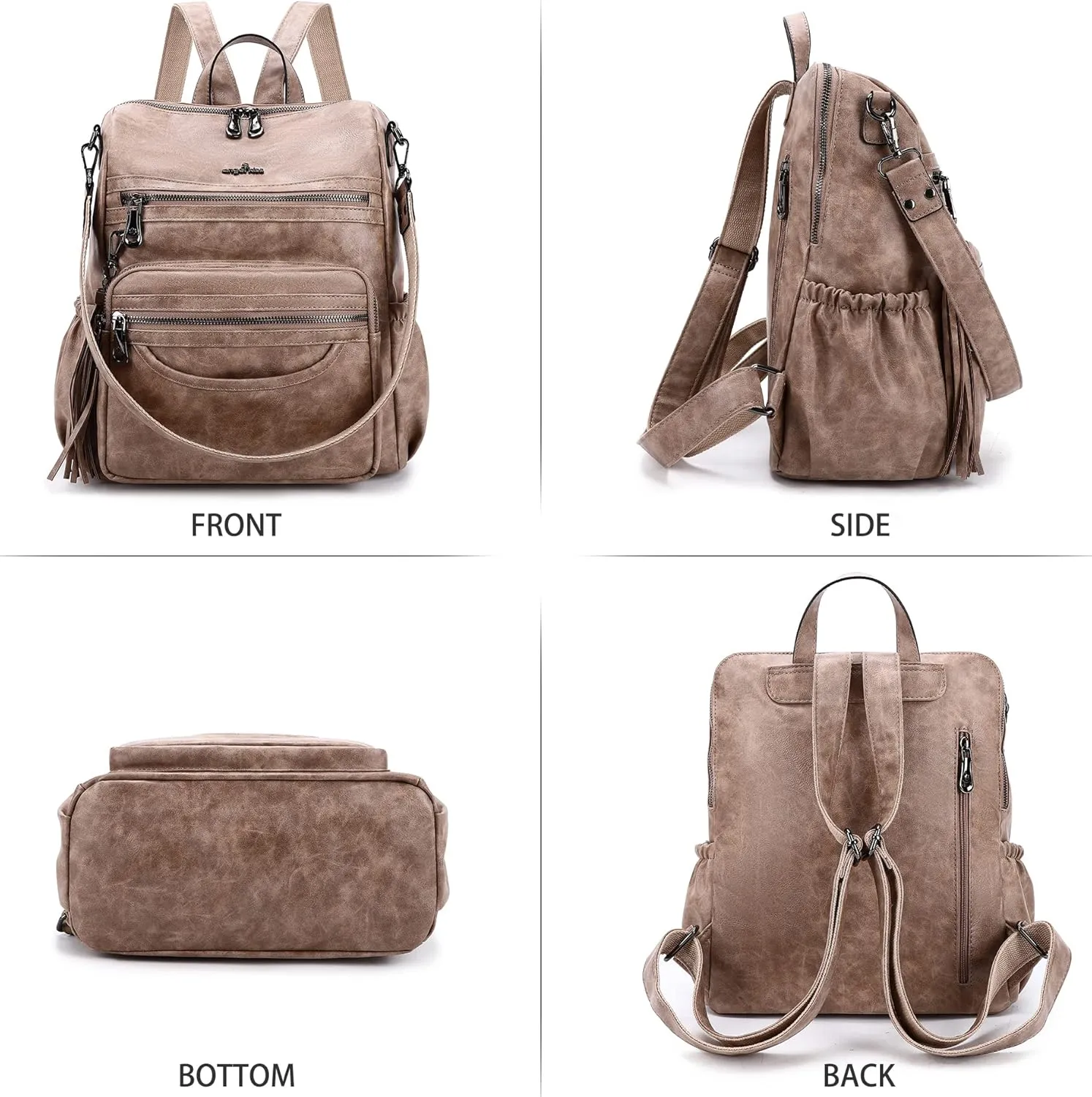 Angel Kiss Women's Backpacks & Purse - PU Leather Zipper Casual Backpacks & Shoulder Bags