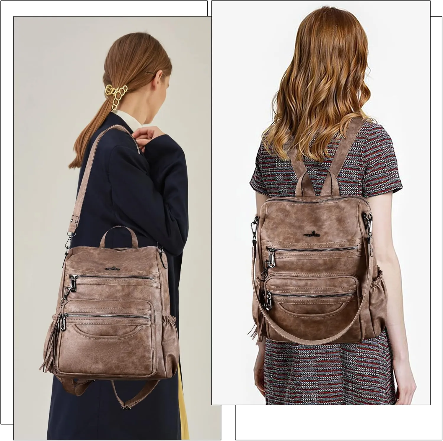 Angel Kiss Women's Backpacks & Purse - PU Leather Zipper Casual Backpacks & Shoulder Bags