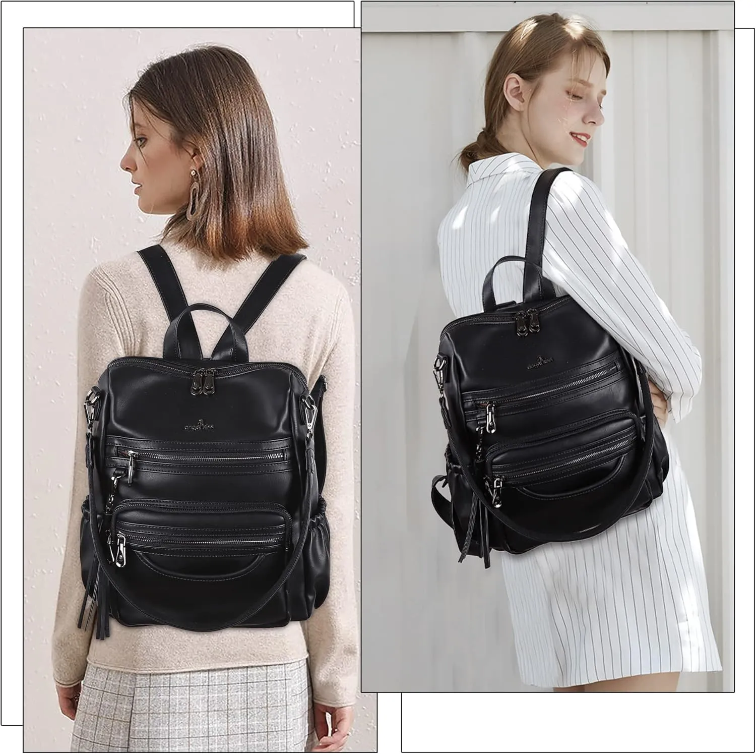 Angel Kiss Women's Backpacks & Purse - PU Leather Zipper Casual Backpacks & Shoulder Bags