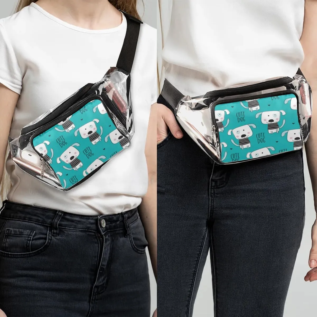 Animal Cute Dog Clear Fanny Pack Stadium Approved Clear Crossbody Belt Bag for Women Men Transparent Waist Bag with Adjustable Strap for Concerts Sports Events Travel
