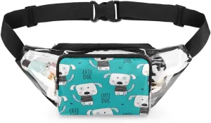 Animal Cute Dog Clear Fanny Pack Stadium Approved Clear Crossbody Belt Bag for Women Men Transparent Waist Bag with Adjustable Strap for Concerts Sports Events Travel