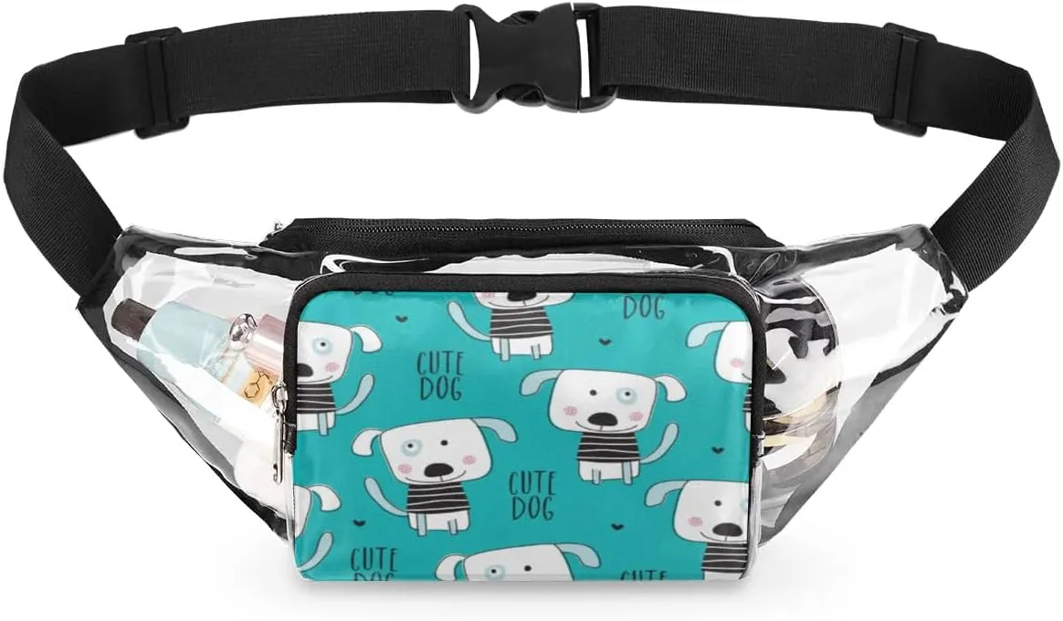 Animal Cute Dog Clear Fanny Pack Stadium Approved Clear Crossbody Belt Bag for Women Men Transparent Waist Bag with Adjustable Strap for Concerts Sports Events Travel