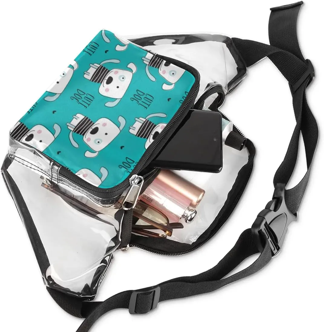 Animal Cute Dog Clear Fanny Pack Stadium Approved Clear Crossbody Belt Bag for Women Men Transparent Waist Bag with Adjustable Strap for Concerts Sports Events Travel
