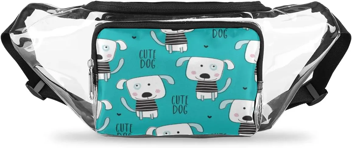 Animal Cute Dog Clear Fanny Pack Stadium Approved Clear Crossbody Belt Bag for Women Men Transparent Waist Bag with Adjustable Strap for Concerts Sports Events Travel