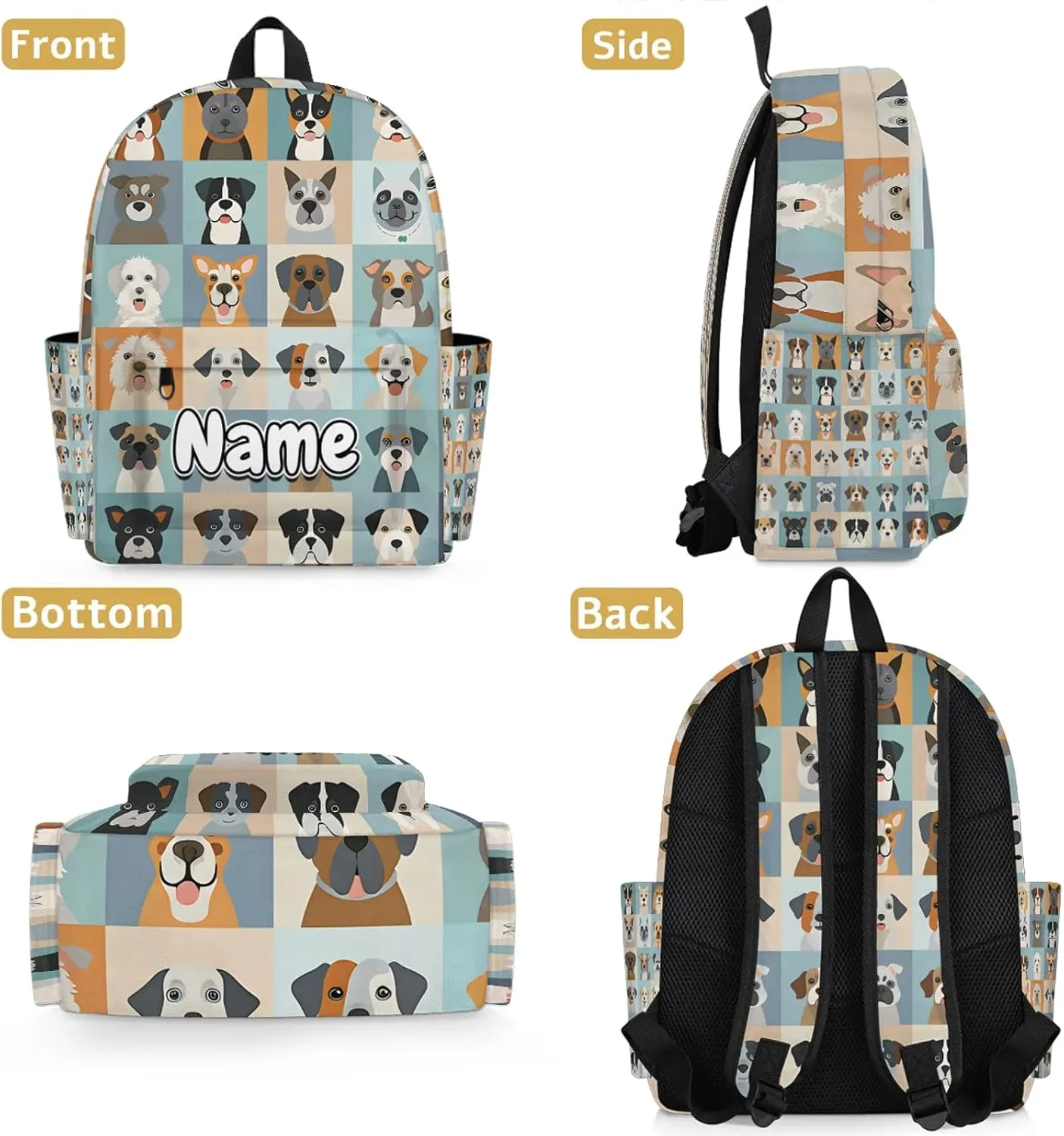 Animal Dog Cute Dogs Personalized Backpack Bag with Name Lightweight Custom Shoulder Bags Waterproof Casual Backpacks Travel Laptop Bag 15.1in