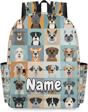 Animal Dog Cute Dogs Personalized Backpack Bag with Name Lightweight Custom Shoulder Bags Waterproof Casual Backpacks Travel Laptop Bag 15.1in